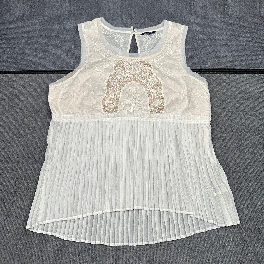 American Eagle Y2k  Embroidered Pleated Chiffon Sleeveless Top Cream XL